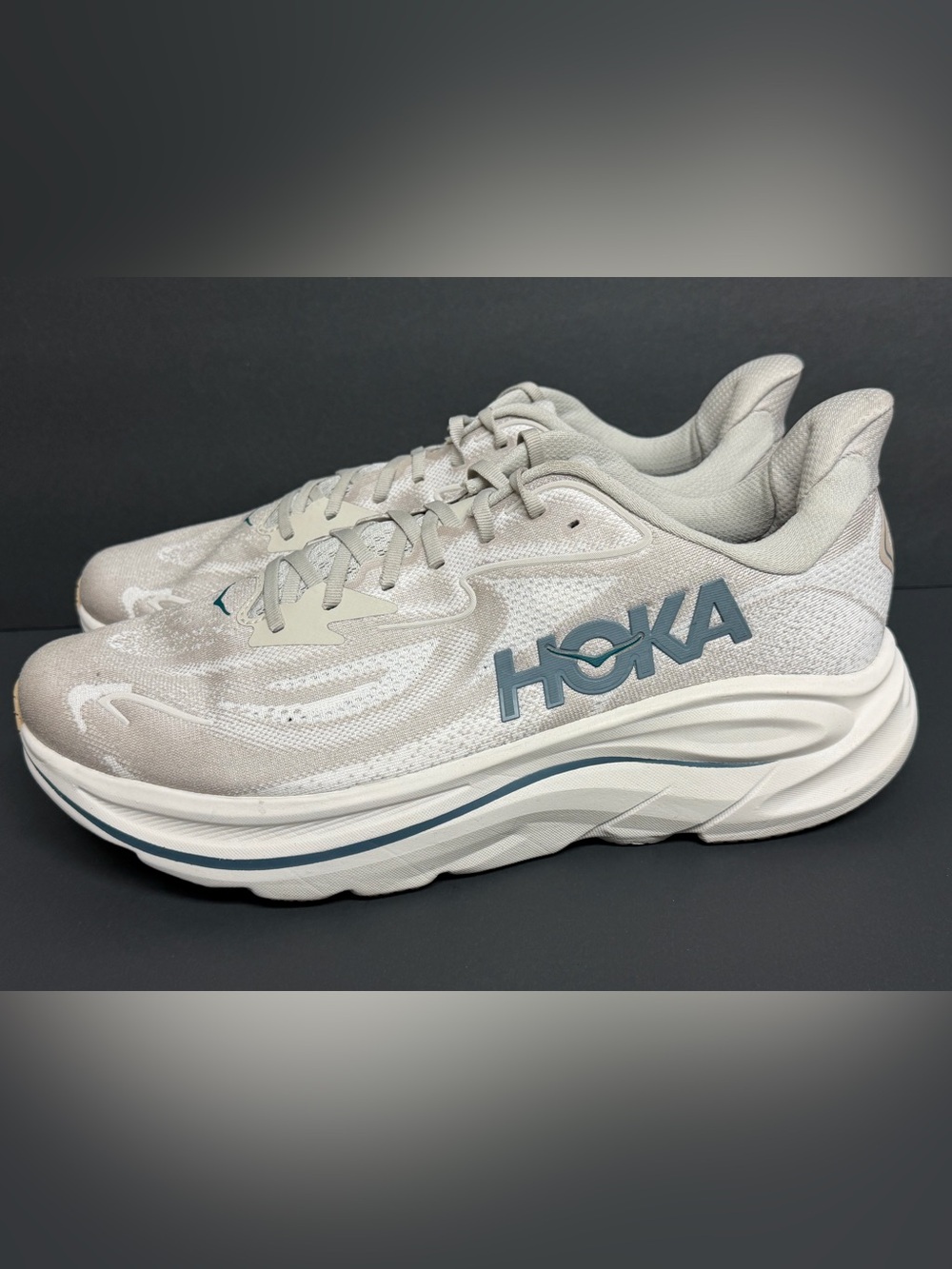 HOKA One One Clifton 10 Men's Running Shoes 14 D in Putty Grout Gray WORN ONCE